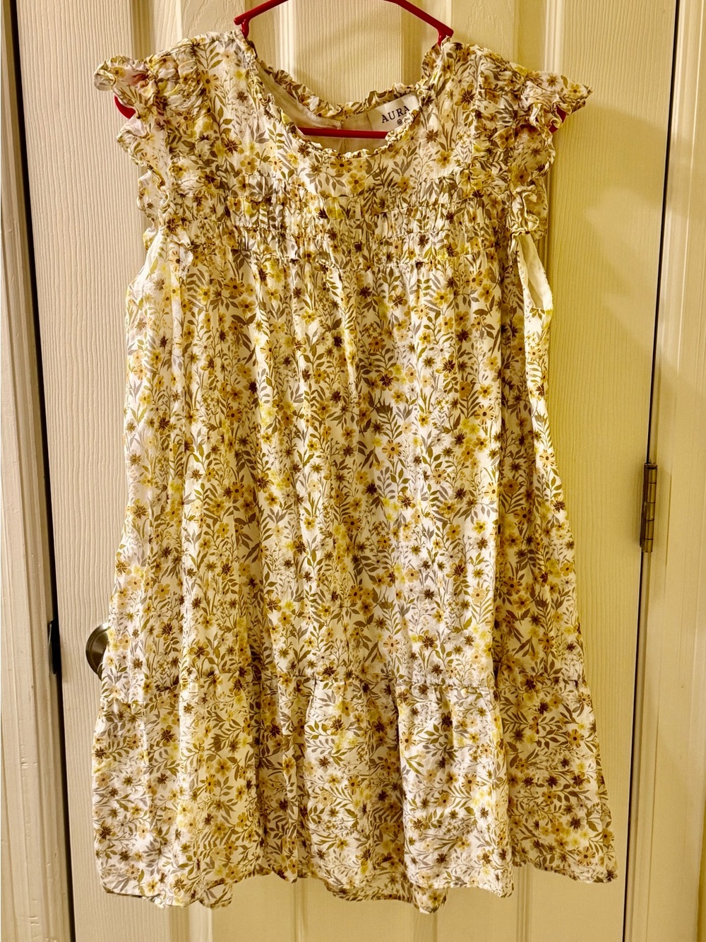 Aura Cream Dress with Yellow Floral Print Women’s size medium